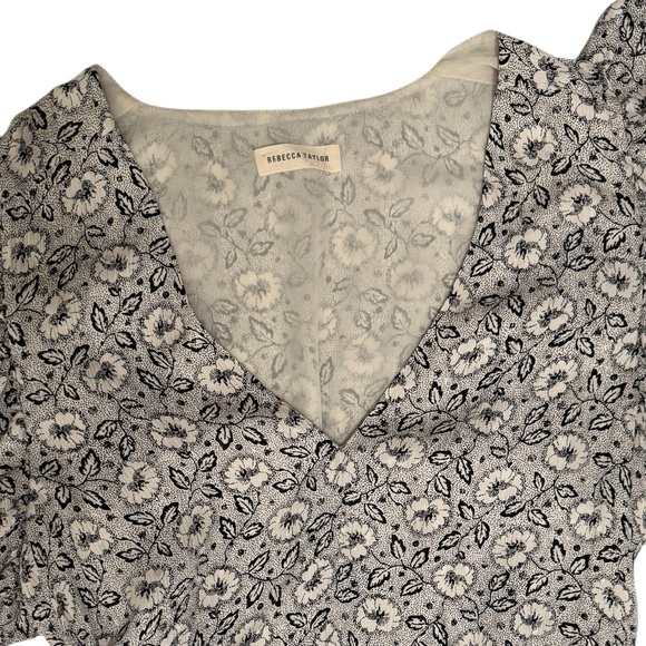 Rebecca Taylor Black White Cream Dainty Floral Silk Cap Sleeve Mini Dress Small - Picture 3 of 8